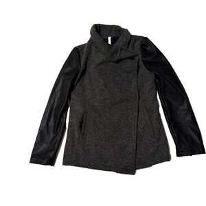 Fabletics Women’s Milano Coat X-Large Gray Black Faux Leather Zip Sleeves Jacket